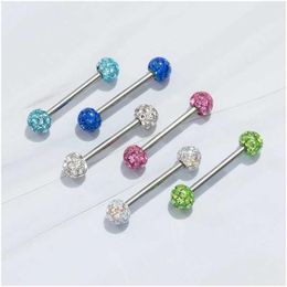 Nipple Rings 1Pc 14G Surgical Steel Sexy Piercings Barbell Cz Tongue Piercing Ring Industrial Jewelry Gift Drop Delivery Body Dhln6