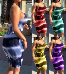 Plus Size Women Tie Dye Strappy Summer Party Slim Bodycon Mini Dress Clubwear Vintage Fashion Short Pencil Clothes 20218433045