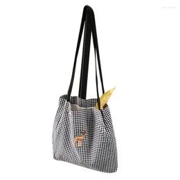Jewelry Pouches Women Canvas Shoulder Bag Black White Plaid Deer Embroidery Ladies Shopping Handbags Totes Cotton Cloth Beach