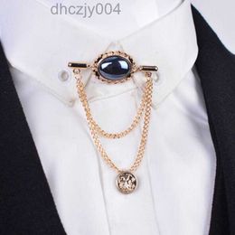 Wholesale- High Quality Fashion Crystal Gem Men Brooch with Tassel Chain Shirt Tassels Men Suit Lapel Pin Accessories Shawl Collar O0IO