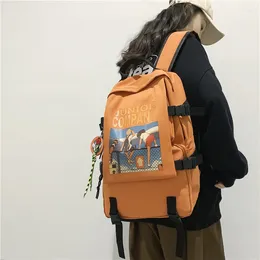Backpack Big Capacity Junior School Student Fashion Cute Panelled Leisure Travel Knapsack Bag Black White Blue Orange