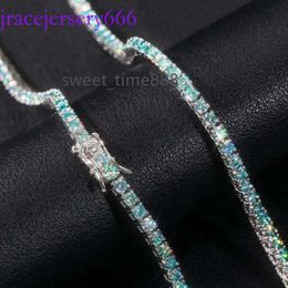 2023 Wholesale Sterling Sier Bracelet 3-5mm White Gold Plated Green Blue Moissanite Tennis Chain