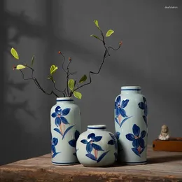 Vases Vase Blue And White Porcelain Paintings Chinese Style Retro Coarse Pottery Hydroponic Vessel Living Room Decoration