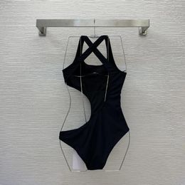 Women's Swimwear 24 Top Fashion Solid Colour Cross-Back One-Piece (With Breast Pad) Swimsuit Bikini Black D1456