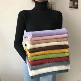 Women's Sweaters ZOKI Simple Women Turtleneck Sweater Winter Fashion Pullover Elastic Knit Ladies Jumper Casual Solid Black Female Basic