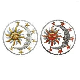 Decorative Figurines 11" Metal Sun Moon And Star Sculpture Wall Art Decor Plaque For Home Garden Bathroom Hanging Fence Yard