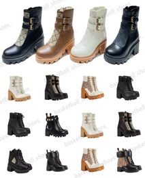 Designer Women Retro Boots Ankle Boot Real Winter Fall Martin Cowboy Leather Splice Side Zipper Metal Rubber High Heels Shoes4018489