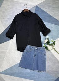 Work Dresses Loose Shirt With Denim Skirt Suit Simple Design Casual Fashion 2024 Summer