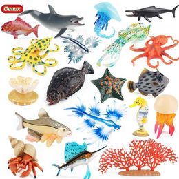 Novelty Games Oenux Sea Life Animals Coral Octopus Nautiloidea Crab Starfish Ocean Model Action Figures Educational Collection Toy Kid Gift Y240521