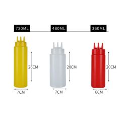 1pc 3 Hole Squeeze Bottle Plastic Sauce Vinegar Oil Squeeze Bottle Condiment Dispenser Sauce Bottle Ketchup Salad Cruet Can