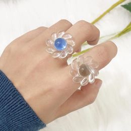 Cluster Rings Cute Transparent Blue Flower Set For Women Fashion Simple Girls Acrylic Resin Ring Female Y2K Party Jewellery Friend Gifts