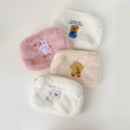 Plush Cosmetic Bag Ins Cute Bear Portable Storage Toiletry Bag Japanese And Korean Girl Large Capacity Embroidered Bag