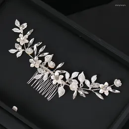 Hair Clips Rhinestone Leaf Flower Comb Accessories Headband Silver Colour Jewellery For Women Bride Wedding