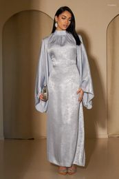 Ethnic Clothing Shimmer Abaya Party Long Dress Flare Sleeve Islamic For Women Muslim Dubai Modest Belted Hijab Robe Evening Dresses