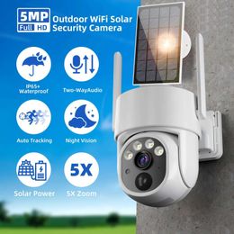 Wireless Camera Kits 5MP outdoor WiFi camera 2K monitoring security camera solar panel monitoring camera 7800mAh IP66 wireless two-way call detection J240518