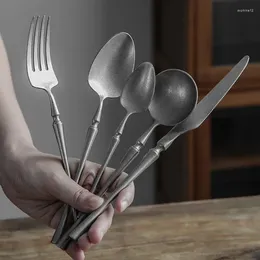 Dinnerware Sets Set Kitchen Fork Spoon Scrub Retro 304 Knife Cutlery Steak Steel Vintage Restaurant Stainless Dessert