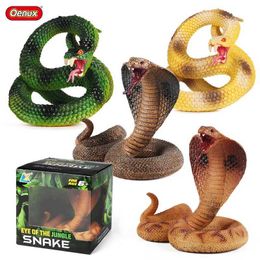 Novelty Games Oenux Forest Snakes Animals Cobra Rattlesnake Python Action Figures Reptiles Model Solid PVC Collection Kids Toy Gift With Box Y240521