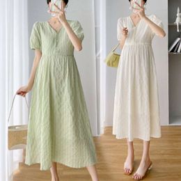 Maternity Wear Clothing New Solid Colour Hollow Spring Summer Loose Before After Pregnancy All-match Sweet Dress L2405