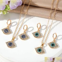 Pendant Necklaces Turkey Evil Eye Necklace Dangle Earrings For Women Rhinestone Blue Eyes Drop Delivery Jewellery Pendants Dhgarden Dhuuh
