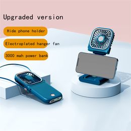 Usb Portable Mini Silent Fans 4-speed Rechargeable Desktop Electric Fan 3000mAh power bank hanging neck Folding Intelligent digital display Phone stand