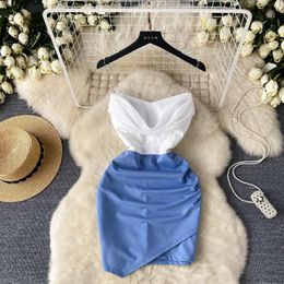 Casual Dresses Women Chic Sexy Club Pencil Summer Spaghetti Strap Swinging Collar Slip Dress Sweet Vintage Evening Party Mini