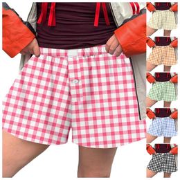 Women's Shorts For Women Trendy Plus Cute Soft Elastic Low Waist Plaid Print Button Front Pyjama Bottoms Ropa De Mujer