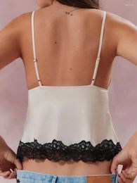 Women's Tanks Women S Satin Cami Tops Spaghetti Strap V-Neck Vest Lace Patchwork Asymmetric Hem Camisole Y2K Streetwear