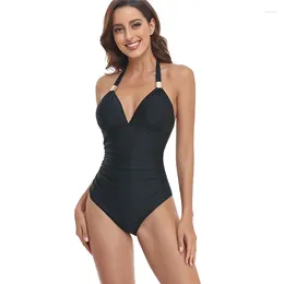 Women's Swimwear Women 2024 One Piece Swim Suit Monokini 2XL Sexy Halter Bathing Woman Swimming Black Solid Bodysuit Beachwear