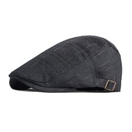 Vintage Beret Hat For Men Cabbie Visor Women Herringbone Peaked Cap Breathable Plaid Flat Cap Summer Duckbill Hat Adjustable