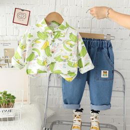 Clothing Sets Spring Autumn Children Boy 2PCS Set Floral Banana Printed Shirt Bear Jeans Pant Infant Baby Suit Toddler Outfit