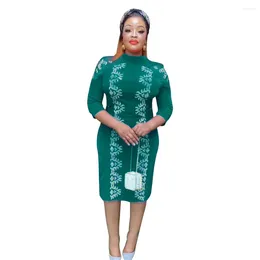 Ethnic Clothing White Red Green Polyester African Dresses For Women Elegant 2024 3/4 Sleeve Bodycon Dress Dashiki Africa Gowns