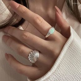 Cluster Rings 2024 Trend Shell Opal Stone Cuff For Women Girl Fashion Vintage Jewelry Ladies Gift Party Wedding Accessories