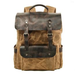 Backpack Waterproof Waxed Canvas Male Vintage Style Outdoor Travel Men Rucksack Large Capacity Student Laptop Shoulder Bags 2024