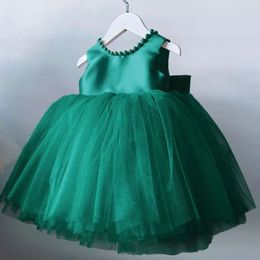 Summer Baby Party Dresses for Backless Bow Birthday Flower Girl Beading Toddler Kids 1st Baptism Princess Dress