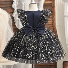 Baby Girls Clothing Flower Ruffles Sequins Star Dress For Brithday Party Tutu Gown Elegant Children Birthday Ceremony Costume