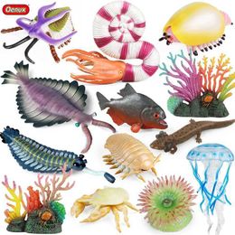 Novelty Games Oenux Ocean Animals Model Coral Jellyfish Ammonite Anemone Sea Scorpion Action Figures Mini Home Decoration Kids Education Toy Y240521