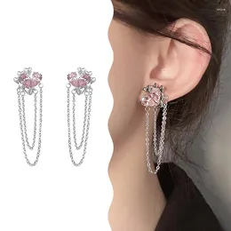 Stud Earrings 1Pair Pink Heart Fringe Zircon For Women Girls Personality Exquisite Gentle Sweet Earring Party Wedding Gifts