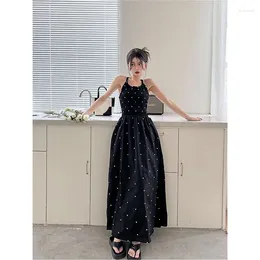 Casual Dresses Black Polka Dot Suspender Dress For Women's 2024 Summer Spicy Girl Sexy Pure Desire Style Niche Waist Length Skirt