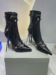 Boots stiletto Ankle boots stud buckle embellished Quality shoes designers 9CM high heeled boot3669355