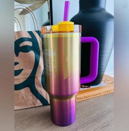 DHL New 40oz Cobrand Sunset Gradient Adventure Quencher H2.0 Tumbler Stainless Steel Ombre Cups with Silicone Handle Lid Straw Neon White Pink Travel Car Mugs 0521