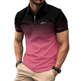 Tshirt Summer casual mens Short sleeve embroidered Polo shirt PoloT with zipper and lapel breathable polo shi 240516