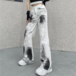Women's Jeans Women's Tie Dyed Wide Leg Pants Autumn Straight Tube Loose High Waist Retro Floor Mop Vintage Full Length Casual Trousers