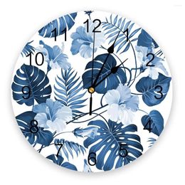 Wall Clocks Palm Branches Leaves Tropical Flowers Clock Bedroom Silent Digital Living Room Decor Modern Design