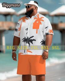 Men's Tracksuits Biggmans Plus Size L-9Xl Summer Beach Hawaiian Coconut Tree Print Pocket Short Sleeve Shirt Shorts Set