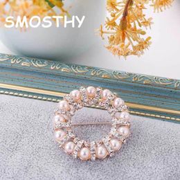 Brooches 1pcs High Elegant Circular Pearl Rhinestone Corsage Women Ins Wedding Dress Sweater Coat Fashion Pin Brooch OAB039