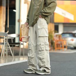 Street Fashion White Multi Pocket Set Mens Harajuku Style Loose Casual Pants Street Retro Womens Loose Pants 240430