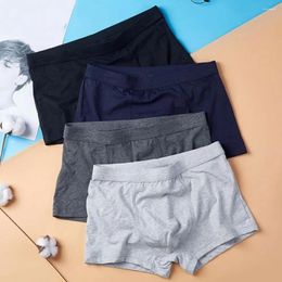 Underpants Men Boxers Elastic Soft Mid Waist Solid Colour Breathable U Convex Seamless Slim Fit Underwear