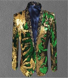 New Men flipup Sequins Suit Fit Slim Male Blazer Nightclub Bar Singers Stage Show Dress Jacket Shiny Costumes M5XL7044754