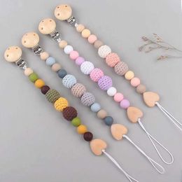 Pacifier Holders Clips# 1-2 baby pacifier teeth clip bracelet set with silicone crochet beads baby teeth toy newborn dummy Nipple bracket chain d240521