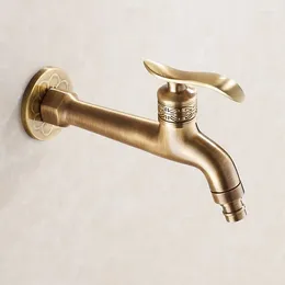 Bathroom Sink Faucets Fancy Art Carved Solid Copper Antique Washing Machine Faucet Wall Mount Bibcock Tap Single Cold China GI121